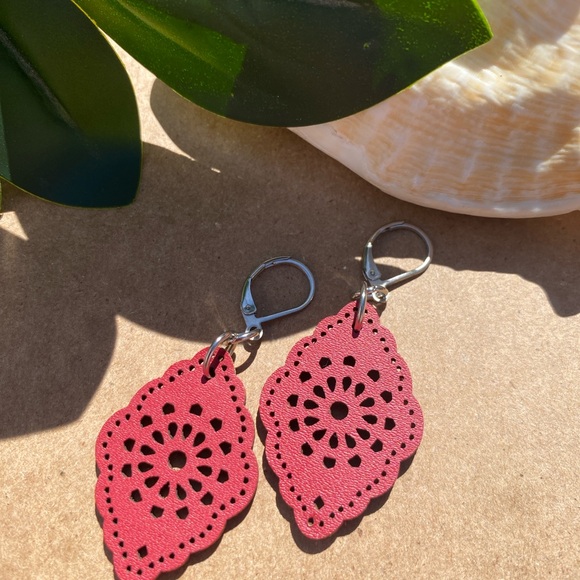 Jewelry - Elegant Red Leather Cutout Earrings